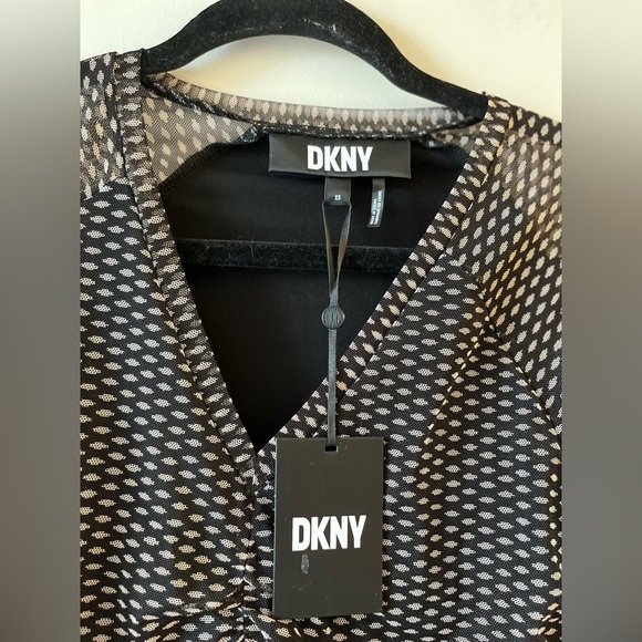 NWT DKNY Mesh Polkadot Lined Ruched Blouse - Picture 12 of 12